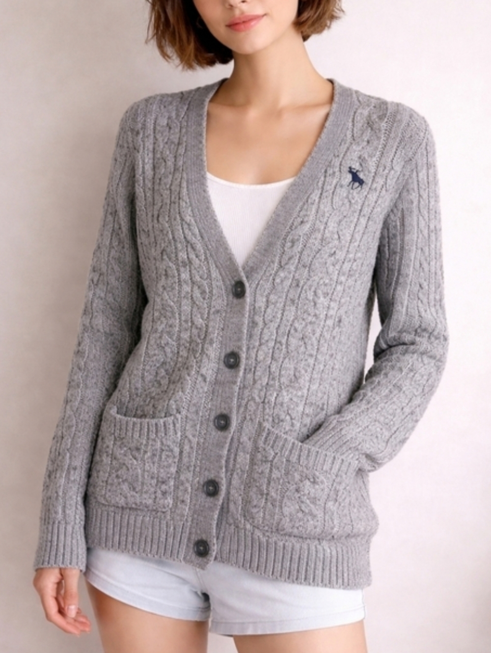 Abercrombie & Fitch Y2K Alpaca Wool Blend Gray Cableknit Cardigan Sweater VTG